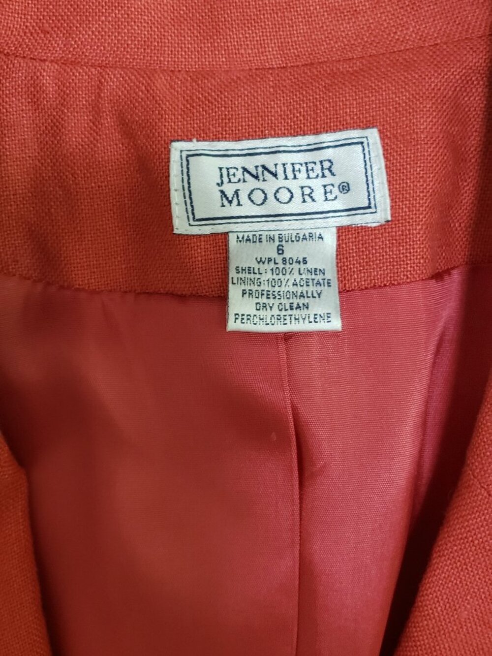 New Jennifer Moore Women's Size 6 Break/ Orange 100% Linen Blazer Shell Buttons - Picture 3 of 13